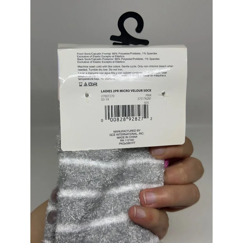 NEW Looking Sharp 2-Pair Micro Velour‎ Socks Cactus Pink Gray Fuzzy Size 4-10